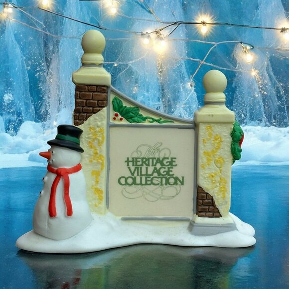 Dept 56 Village Sign with Snowman - Heritage Village Accessory from 1989 - Picture 1 of 7